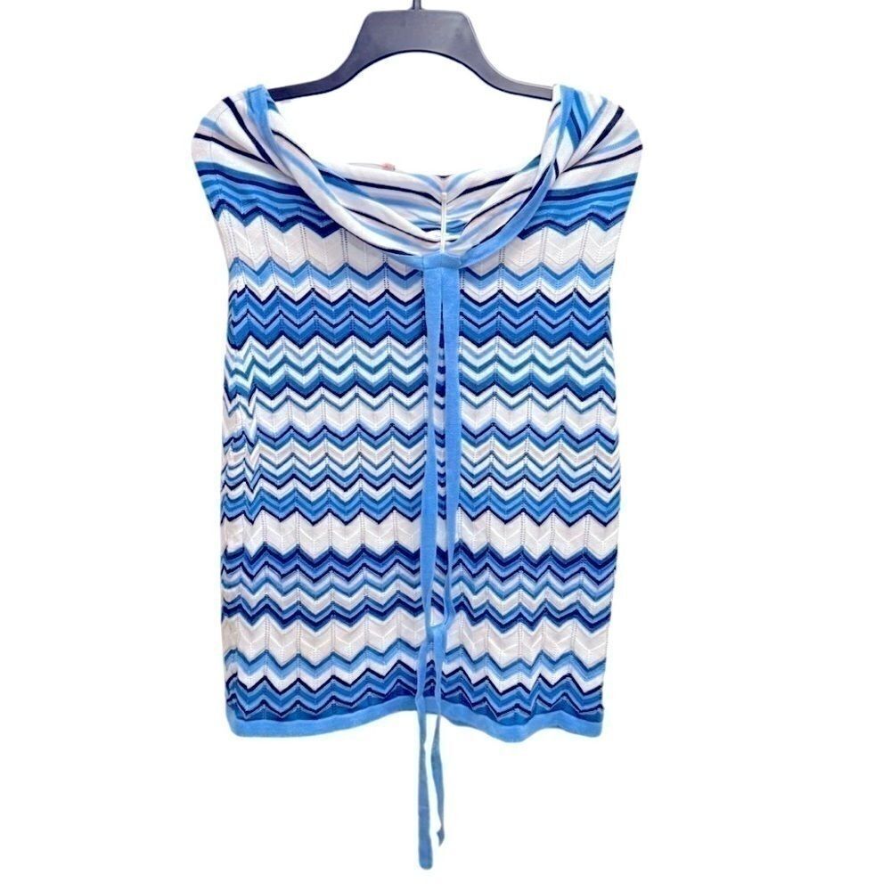 Crave Fame Blue & White Chevron Open Weave Knit Halter Dress- Size Large - Picture 4 of 6